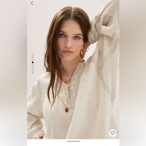 Mango Embroidered Puff Sleeve top